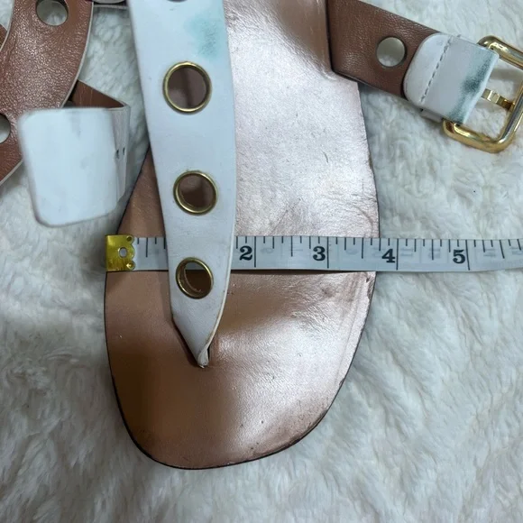 Celine White Leather Grommet Sandals 37.5 Flat Ankle Strap Made in Italy - Picture 14 of 16